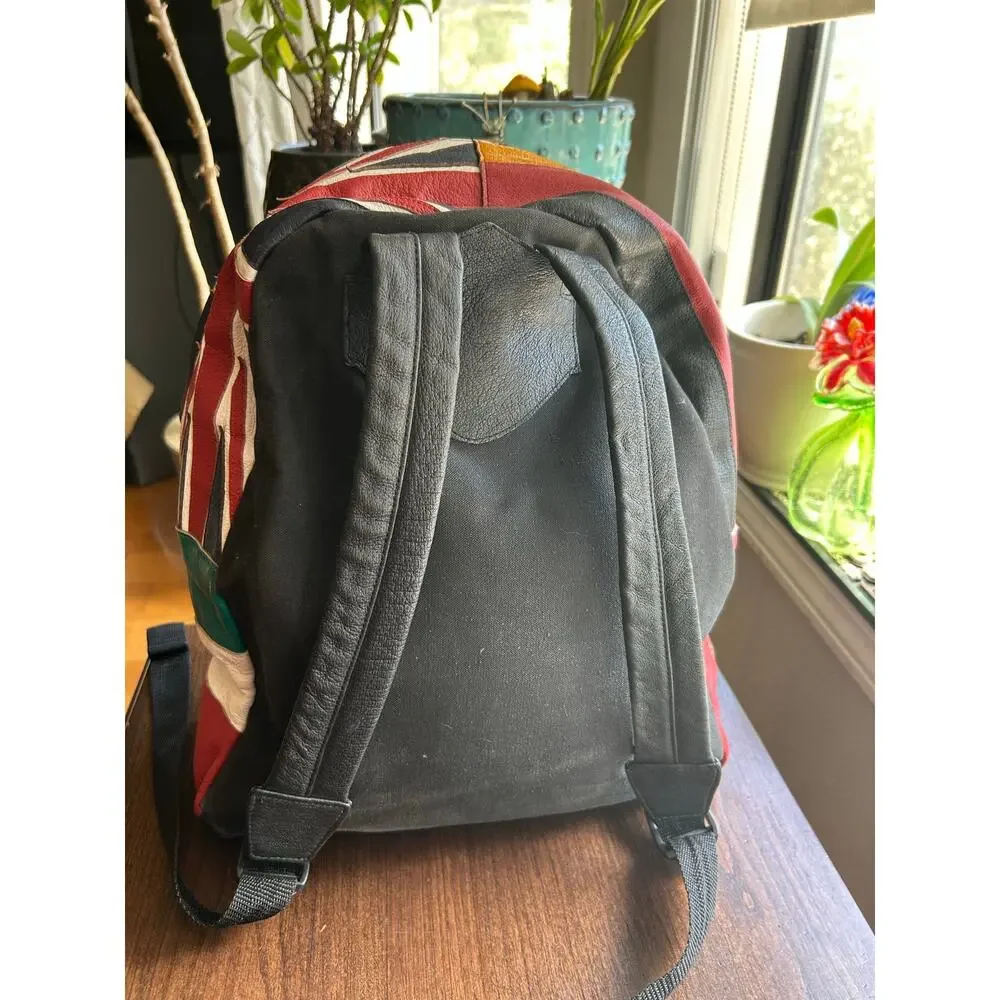 Vintage Wilsons Leather Multi-National backpack leather flag USA Japan Canada